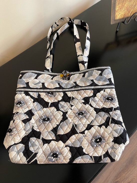 Vera Bradley Handbags - Vera Bradley Black and Cream Quilted Floral Tote